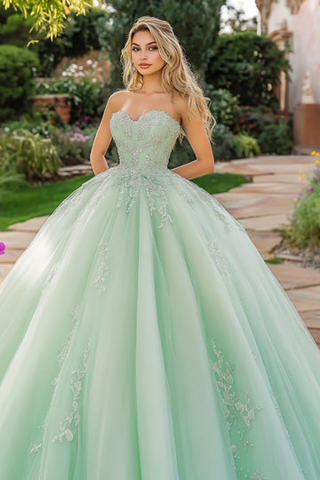 Robe de bal menthe Tulle Sweetheart Quinceanera Robe avec appliques